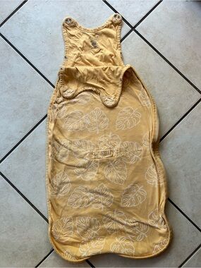 Ecolino Mustard Yellow Baby Sleep Sack with White Leaf Print